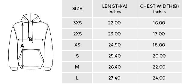 Stardust Hoodies size chart