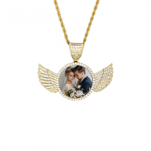 Wings Gold Photo Pendant with Rope Chain