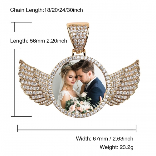 Wings Gold Photo Pendant with Rope Chain