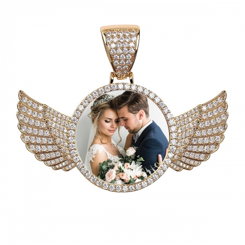 Wings Gold Photo Pendant with Rope Chain