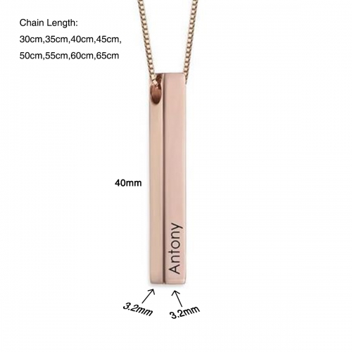 Personalized 3D Bar Name Necklace(Copper)(Rose Gold Color)