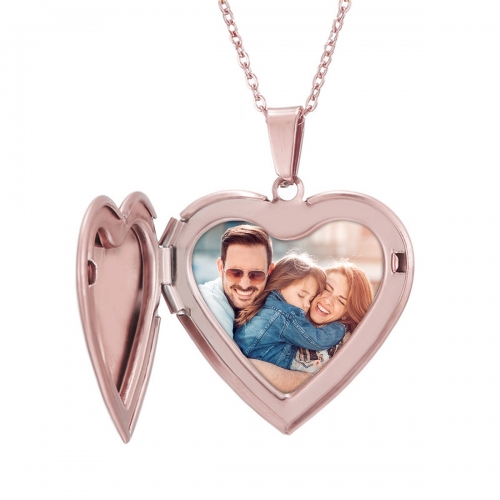Personalized Heart Photo Locket Necklace Rose Gold Plated