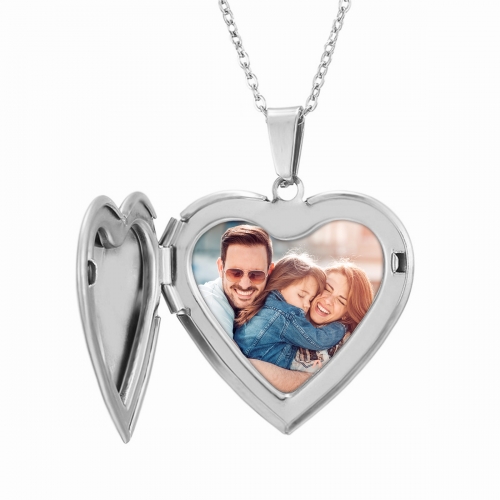 Personalized Heart Photo Locket Necklace Silver