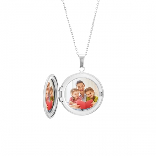 Personalized Round Photo Locket Necklace Silver