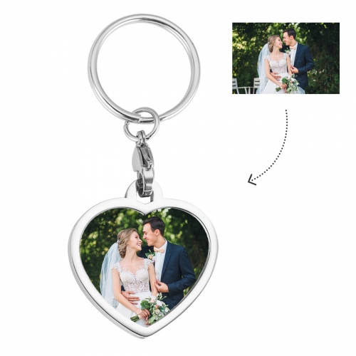 Personalized Engraved Photo Heart Keychain