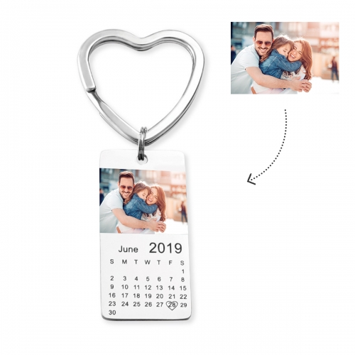 Personalized Engraved Calendar Keychain With Color Photo