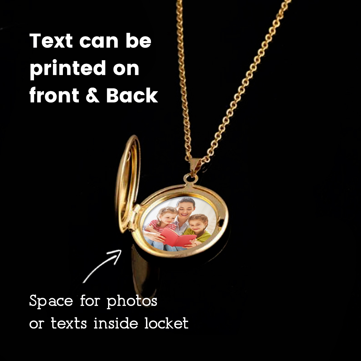Personalized Round Photo Locket Necklace Gold Color