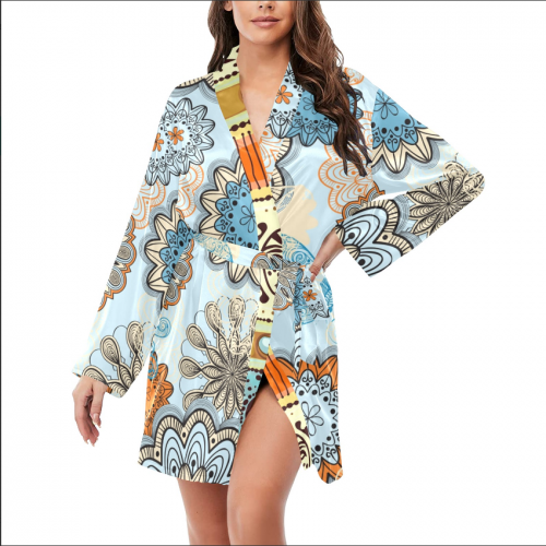 Women's Long Sleeve Belted Night Robe(ModelSets 14)