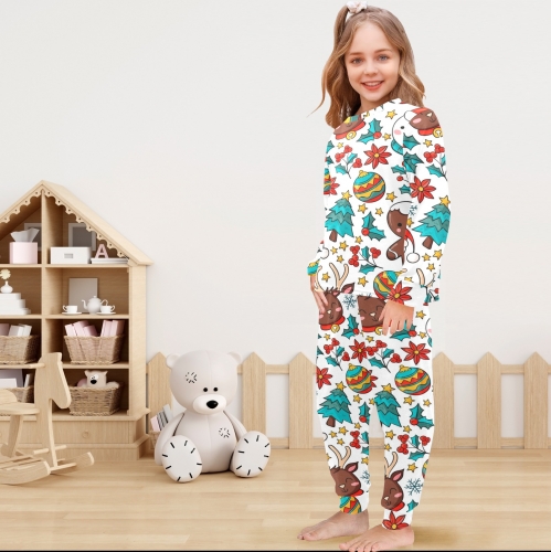 Little Girls' Crew Neck Long Pajama Set (Model Sets 18)