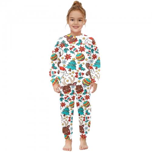 Little Girls' Crew Neck Long Pajama Set (Model Sets 18)