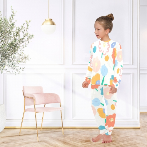 Big Girls' Crew Neck Long Pajama Set (Model Sets 18)