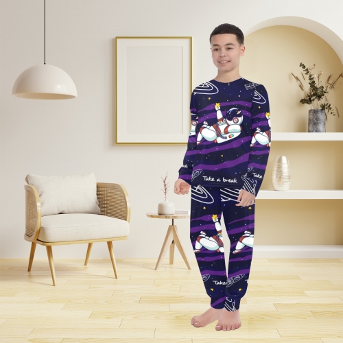 Big Boys' Crew Neck Long Pajama Set (Model Sets 18)