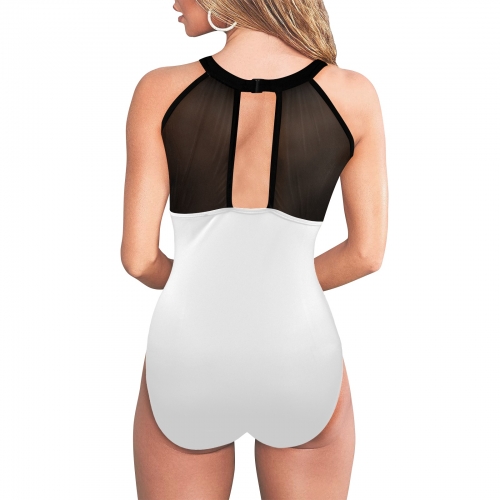 Women's High Neck Plunge Mesh Ruched Swimsuit (Model S43)