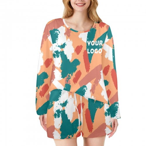 Women's Scoop Neck Long Sleeve Short Pajama Set (Model Sets 21)