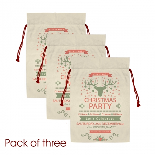 3 Pack Santa Claus Drawstring Bags (Two Sides Printing)