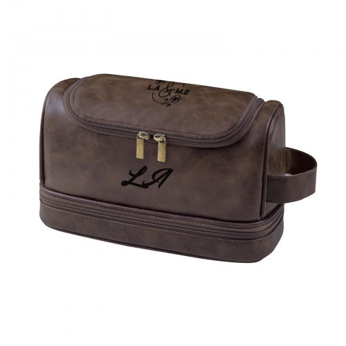 Dark Brown PU Toiletry Bag (Two Sided Custom)