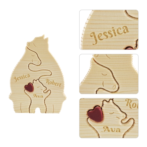 Wooden Bear Family Puzzle with 3 Names