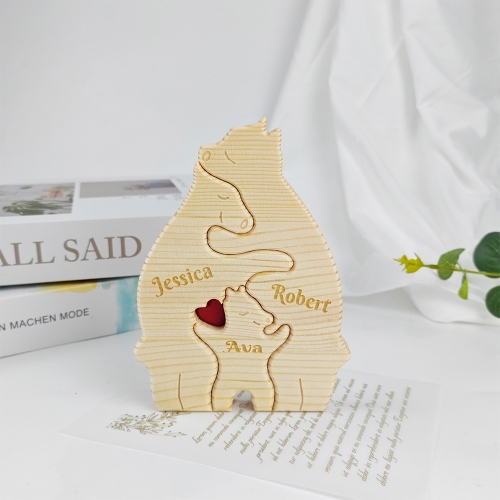 Wooden Bear Family Puzzle with 3 Names