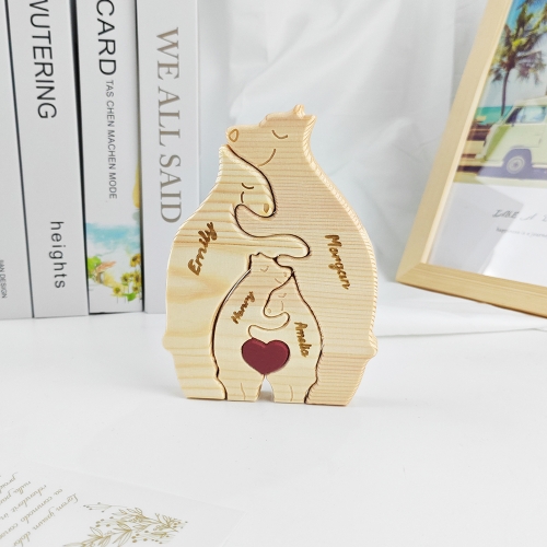 Wooden Bear Family Puzzle with 4 Names