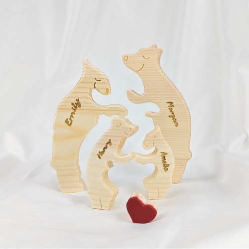 Wooden Bear Family Puzzle with 4 Names