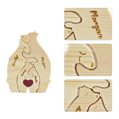 Wooden Bear Family Puzzle with 4 Names