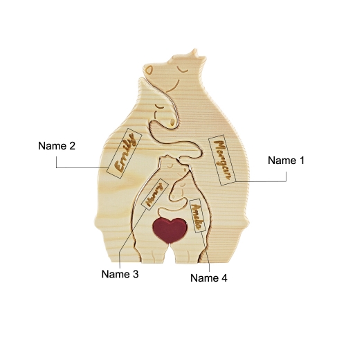 Wooden Bear Family Puzzle with 4 Names