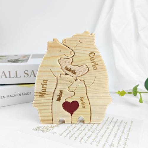 Wooden Bear Family Puzzle with 5 Names