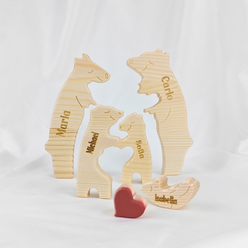 Wooden Bear Family Puzzle with 5 Names