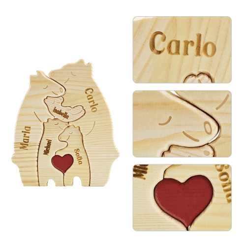 Wooden Bear Family Puzzle with 5 Names