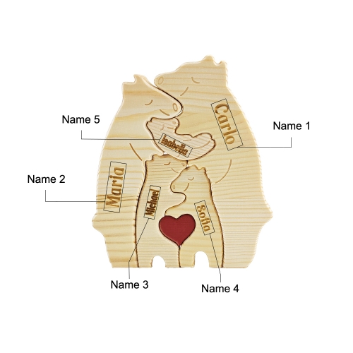 Wooden Bear Family Puzzle with 5 Names