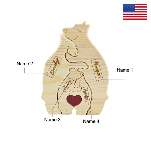 Wooden Bear Family Puzzle with 4 Names | Ships from USA