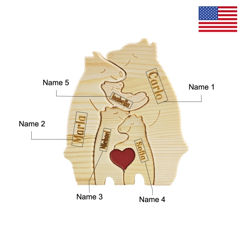 Wooden Bear Family Puzzle with 5 Names  | Ships from USA