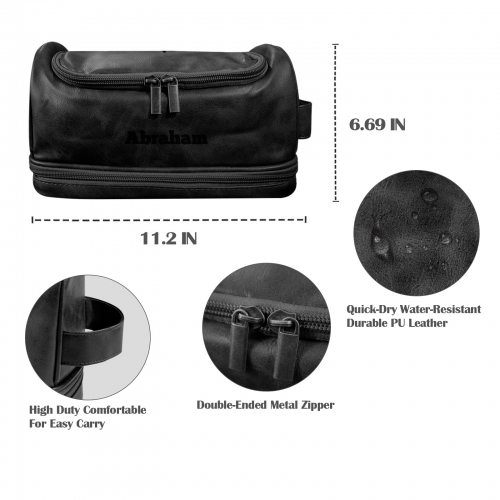 Black PU Toiletry Bag (Two Sided Custom)(Made in USA)