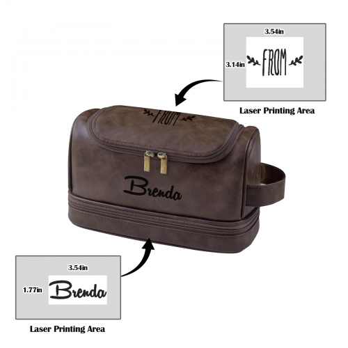 Dark Brown PU Toiletry Bag (Two Sided Custom)(Made in USA)