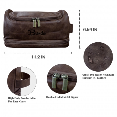 Dark Brown PU Toiletry Bag (Two Sided Custom)(Made in USA)