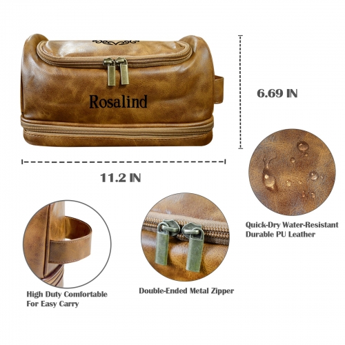 Fawn Brown PU Toiletry Bag (Two Sided Custom)(Made in USA)