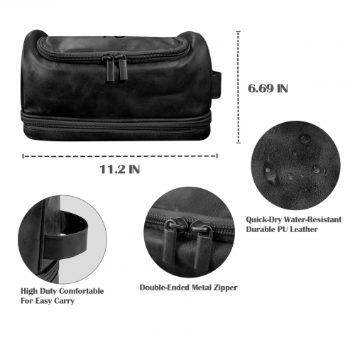 Black PU Toiletry Bag (Top Custom)(Made in USA)