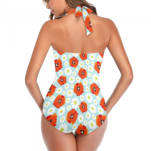 Women's Halter Neck Gather Chest Swimsuit (Model S52)