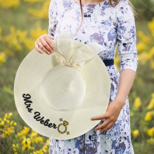 Custom Embroidered Linen Ribbon Straw Hat