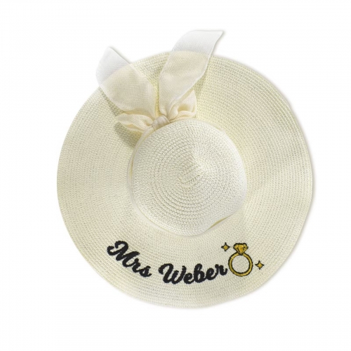 Custom Embroidered Linen Ribbon Straw Hat