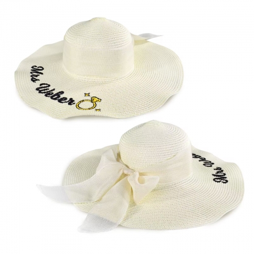 Custom Embroidered Linen Ribbon Straw Hat