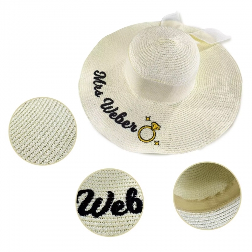 Custom Embroidered Linen Ribbon Straw Hat