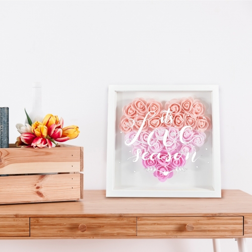 Heart-Shaped Flower Shadow Box 8"-Pink