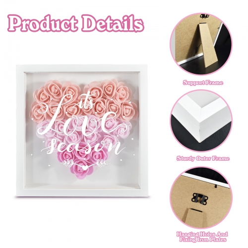 Heart-Shaped Flower Shadow Box 8"-Pink