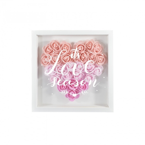 Heart-Shaped Flower Shadow Box 8"-Pink