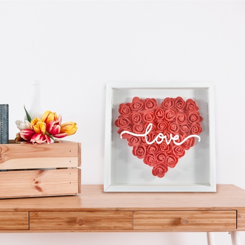 Heart-Shaped Flower Shadow Box 8"-Red