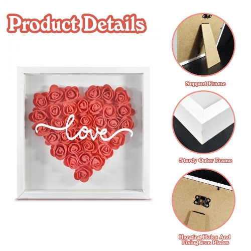 Heart-Shaped Flower Shadow Box 8"-Red