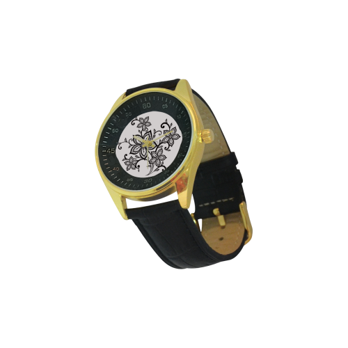 Men's Golden  Leather Strap Watch (Model 210)