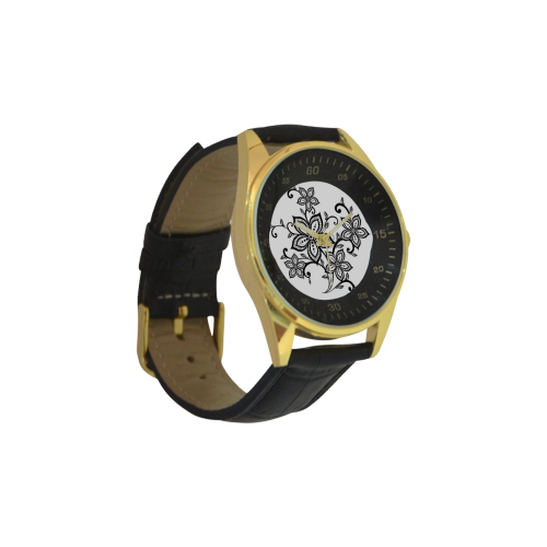 Men's Golden  Leather Strap Watch (Model 210)