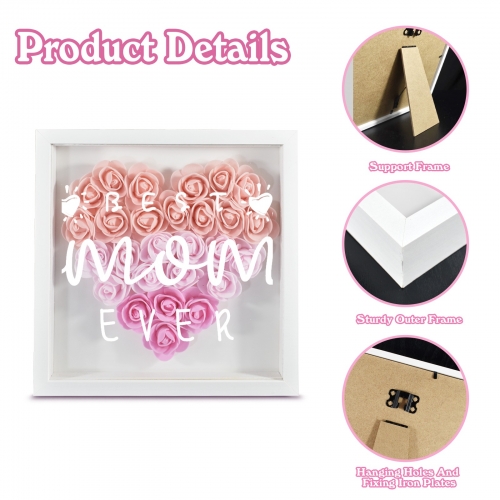 Heart-Shaped Flower Shadow Box 10"-Pink